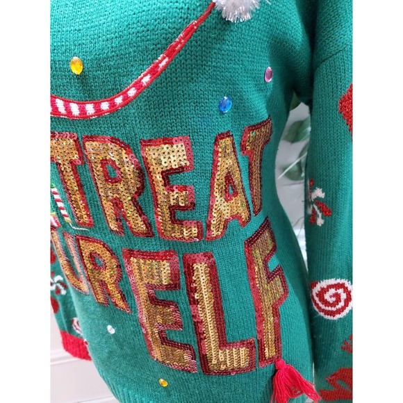 Holiday Times Christmas Green Acrylic Round Neck Long Sleeve Knit Sweater Size M - Picture 5 of 11